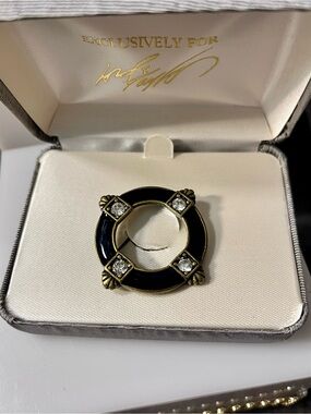 Lord & Taylor Black Enamel and Clear Crystal Brooch